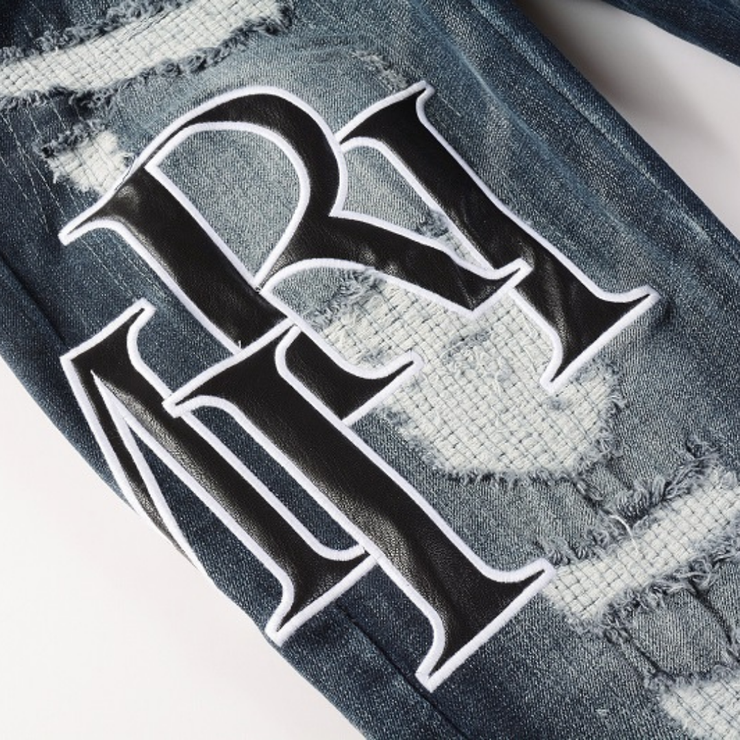Amr Black Logo Patch Jeans