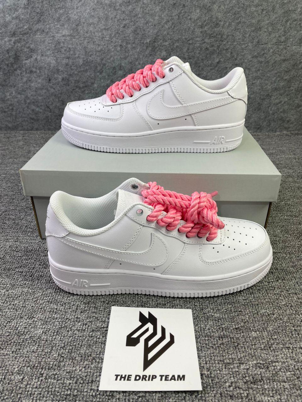AF1 Bianco - Lacci in corda rosa