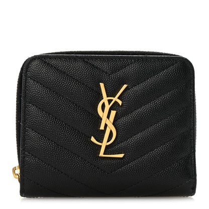 Grain De Poudre Matelasse Chevron Monogram Compact Zip Around Wallet Black