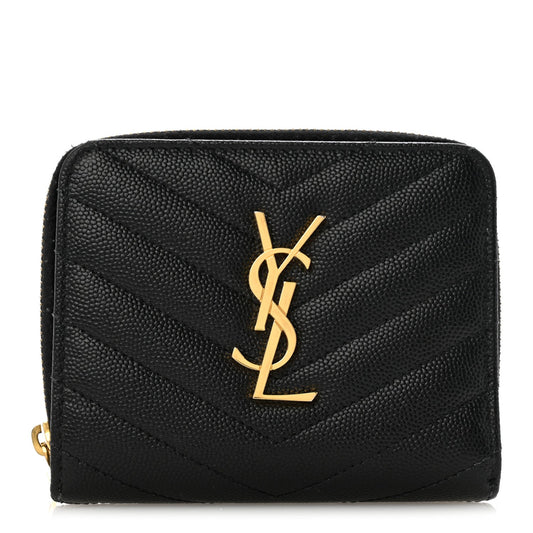 Grain De Poudre Matelasse Chevron Monogram Compact Zip Around Wallet Black