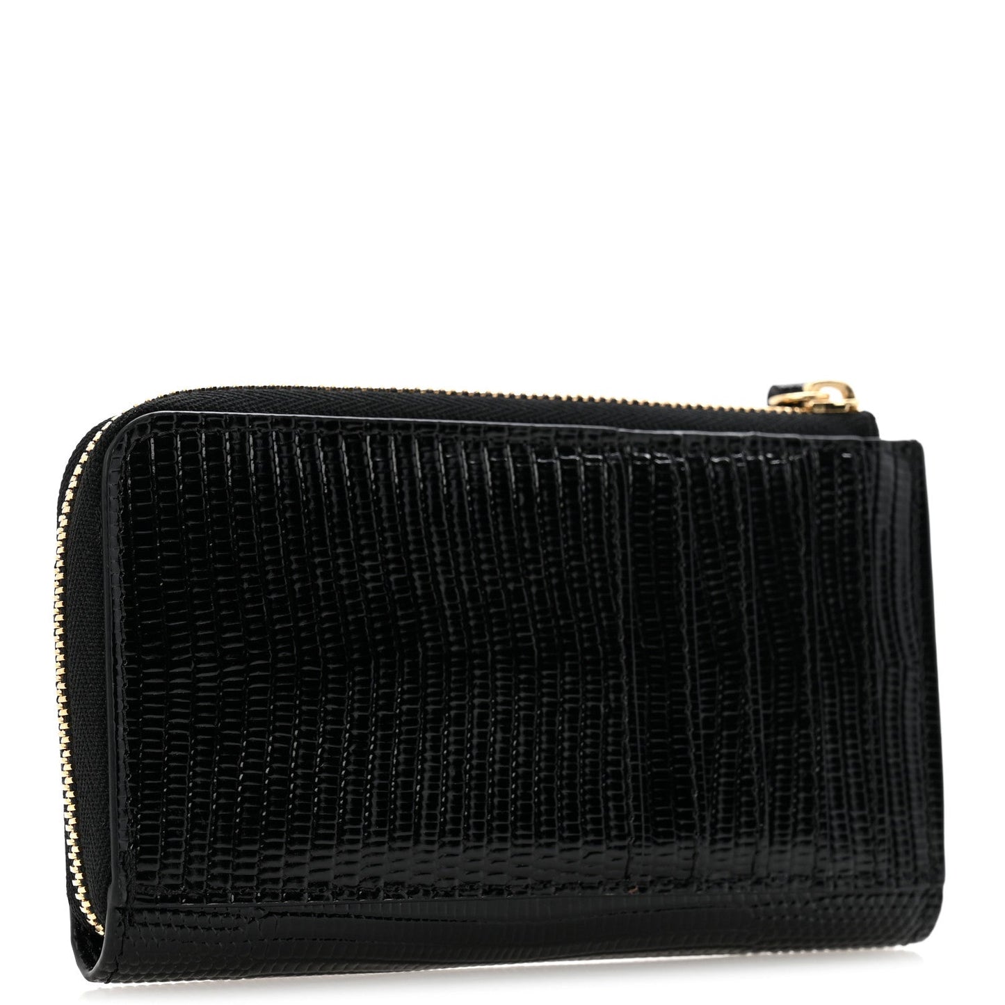 Calfskin Lizard Embossed Zip Card Holder Black