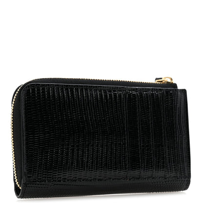 Calfskin Lizard Embossed Zip Card Holder Black