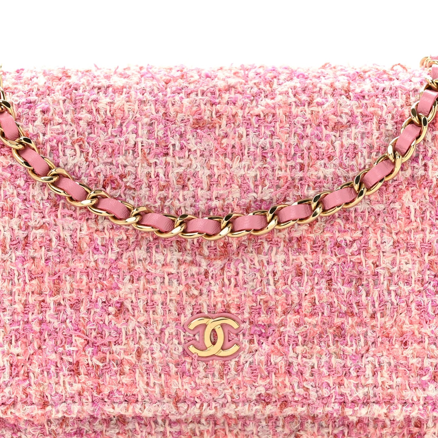 Tweed Quilted Wallet On Chain WOC Pink