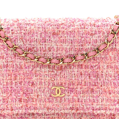 Tweed Quilted Wallet On Chain WOC Pink