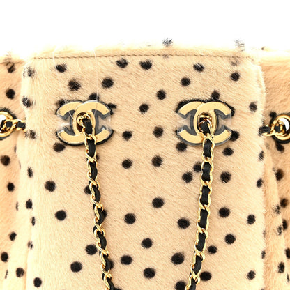 Pony Hair Cheetah Printed CC Chain Bucket Bag Light Beige Black