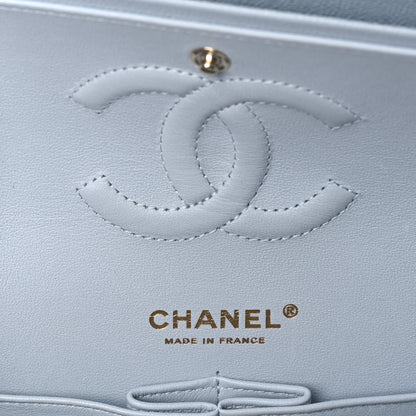 Caviar Quilted Medium Double Flap Light Blue