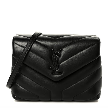 Calfskin Y Quilted Monogram Monochrome Toy Loulou Crossbody Bag Black