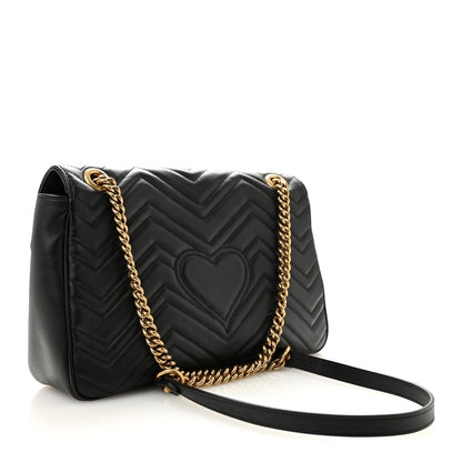Calfskin Matelasse Medium GG Marmont Shoulder Bag Black