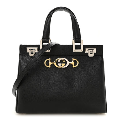 Grainy Calfskin Small Zumi Top Handle Bag Black