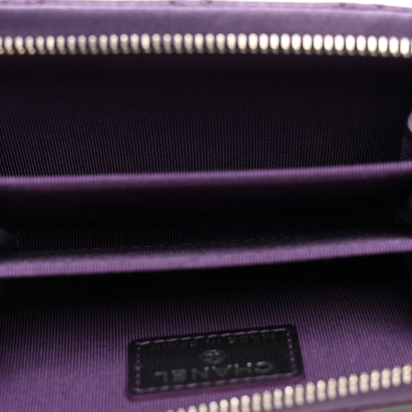 Metallic Lambskin Quilted Zip Around Coin Purse Wallet Dark Purple