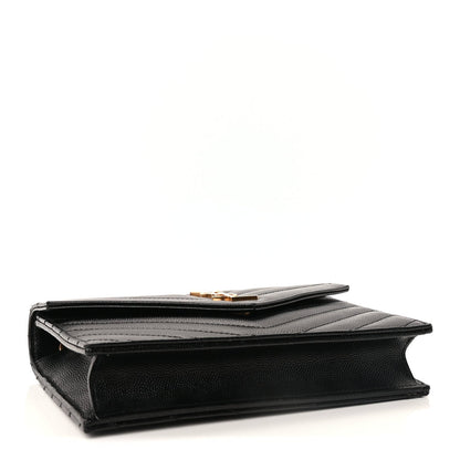 Grain De Poudre Matelasse Chevron Monogram Envelope Chain Wallet Black
