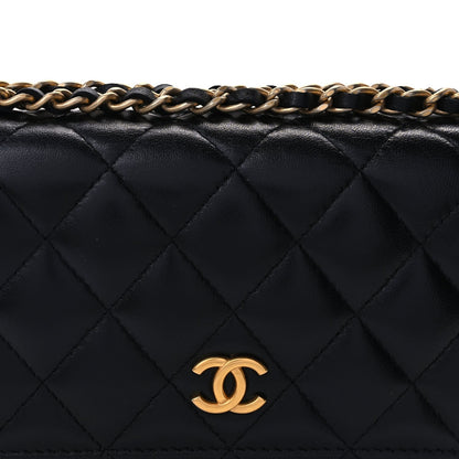 Lambskin Quilted Mini Romance Wallet On Chain WOC Black