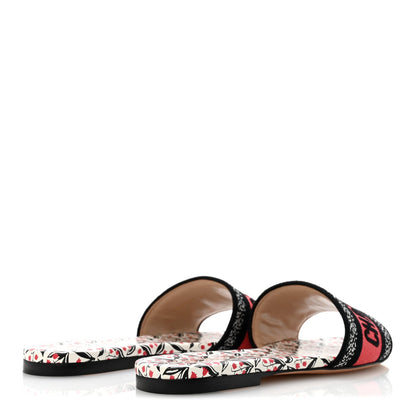 Canvas Coeur Des Curiosites Embroidered Dway Flat Slide Sandals 37 Multicolor
