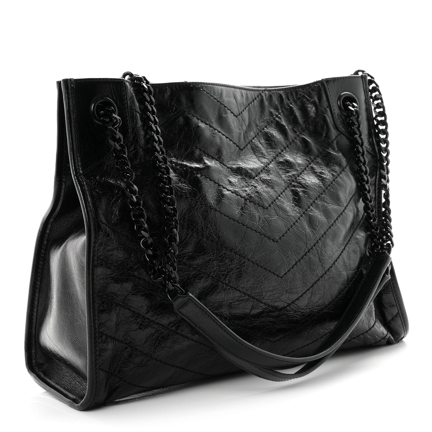 Crinkled Calfskin Matelasse Monogram Medium Niki Shopper Tote Black