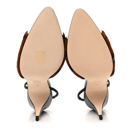 Lambskin Mixed Fibers Cap Toe CC Slingback Flats 37 Brown Black White 38 Brown Black White