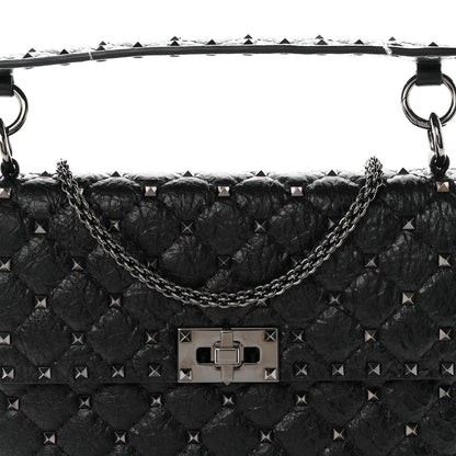 Craquele Nappa Medium Rockstud Spike Shoulder Bag Black