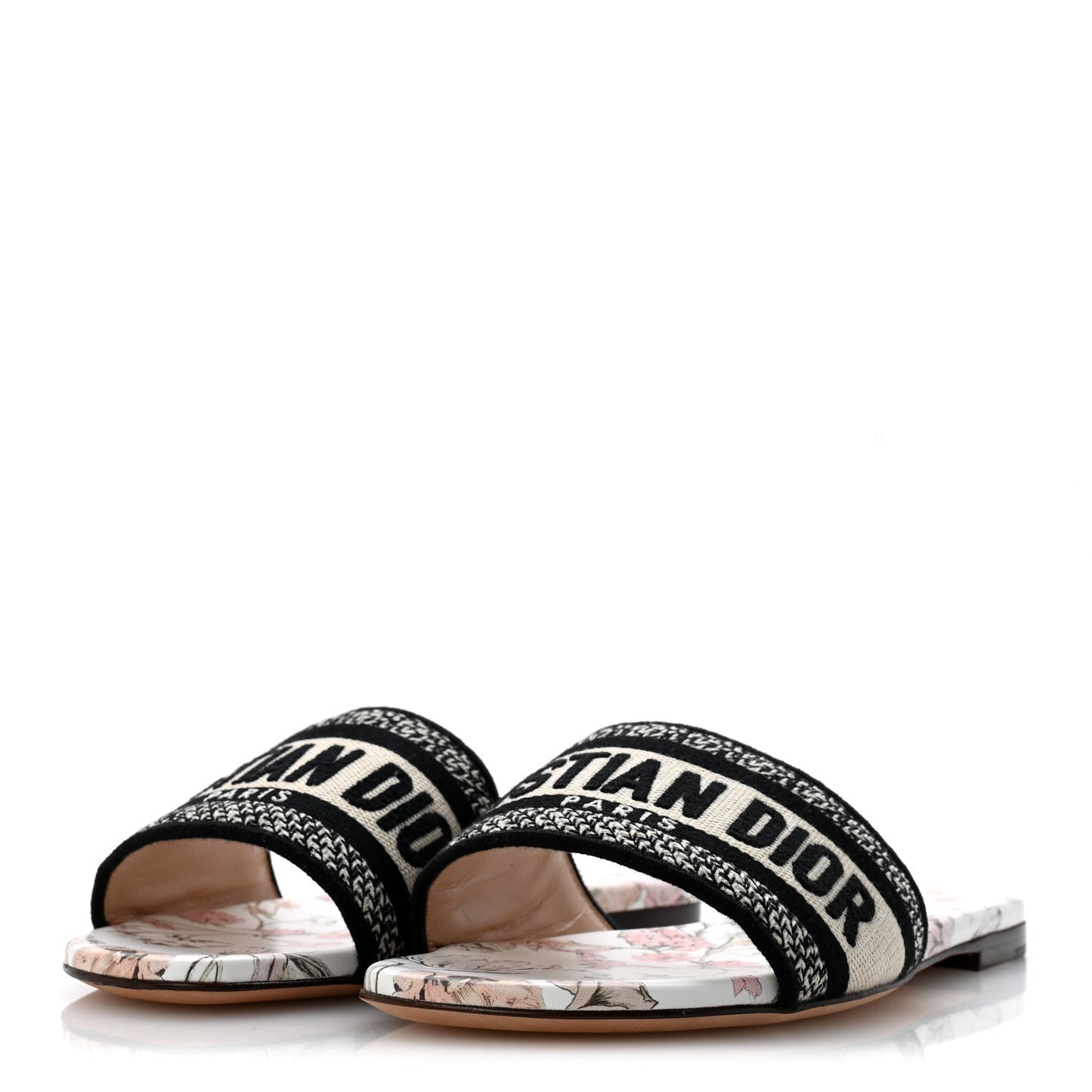 Canvas Embroidered Millefiori Dway Flat Slide Sandals 37 Black White Multicolor