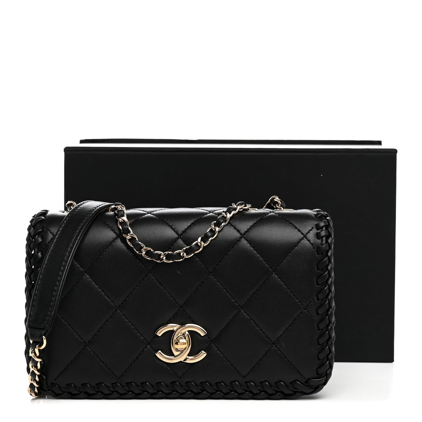 Lambskin Quilted Small Whipstitch Flap Bag Black