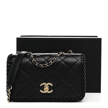 Lambskin Quilted Small Whipstitch Flap Bag Black