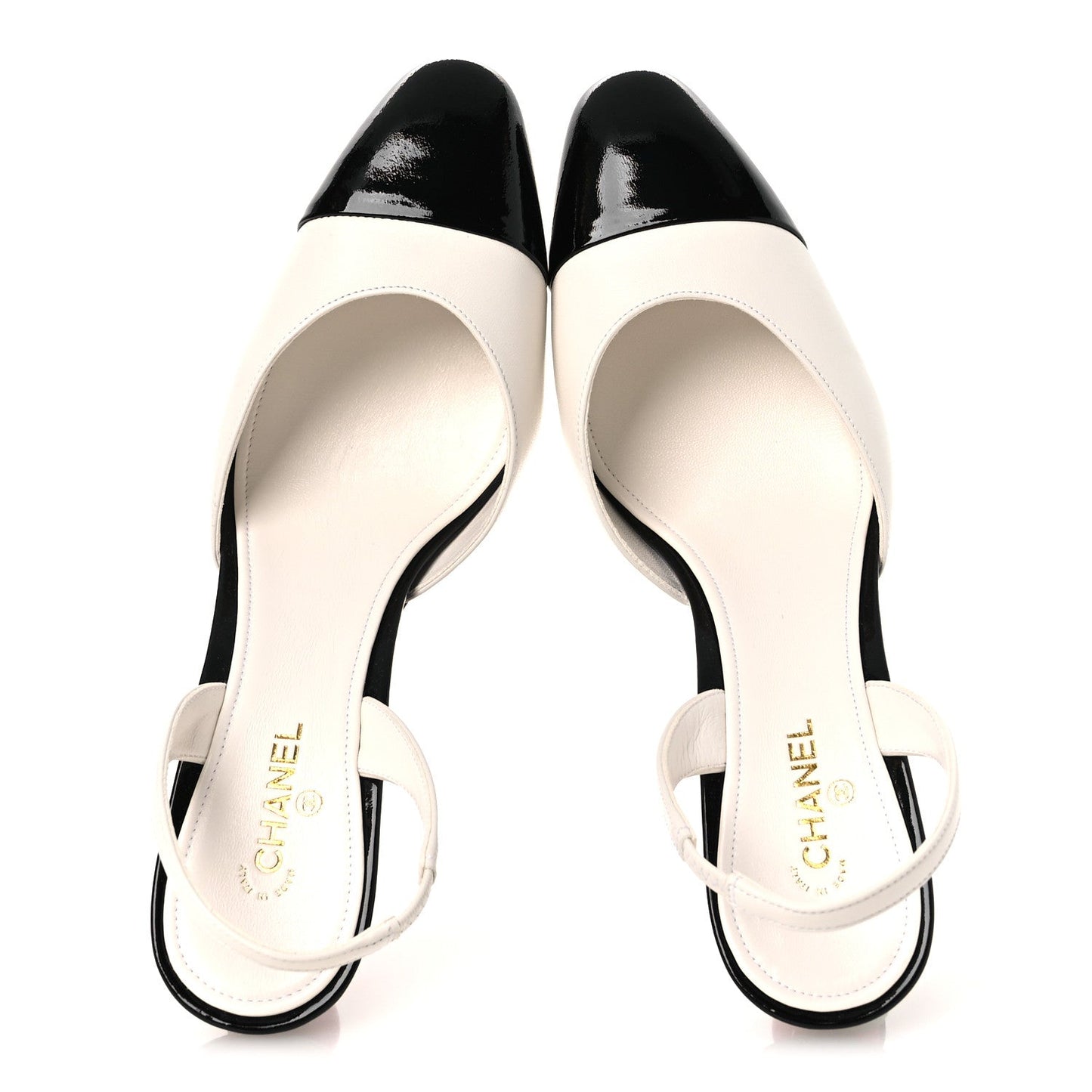 Lambskin Patent Calfskin Cap Toe CC Apple Slingback Pumps 40 White Black