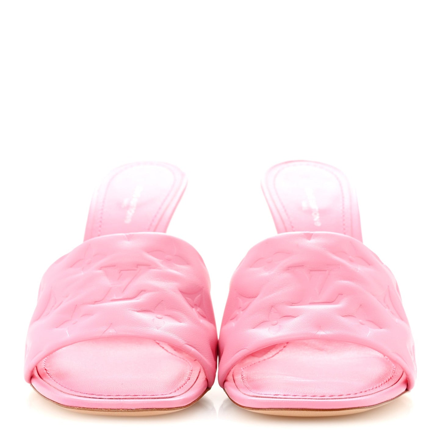 Lambskin Embossed Monogram Revival Mid Heel Mules 39 Rose Pop