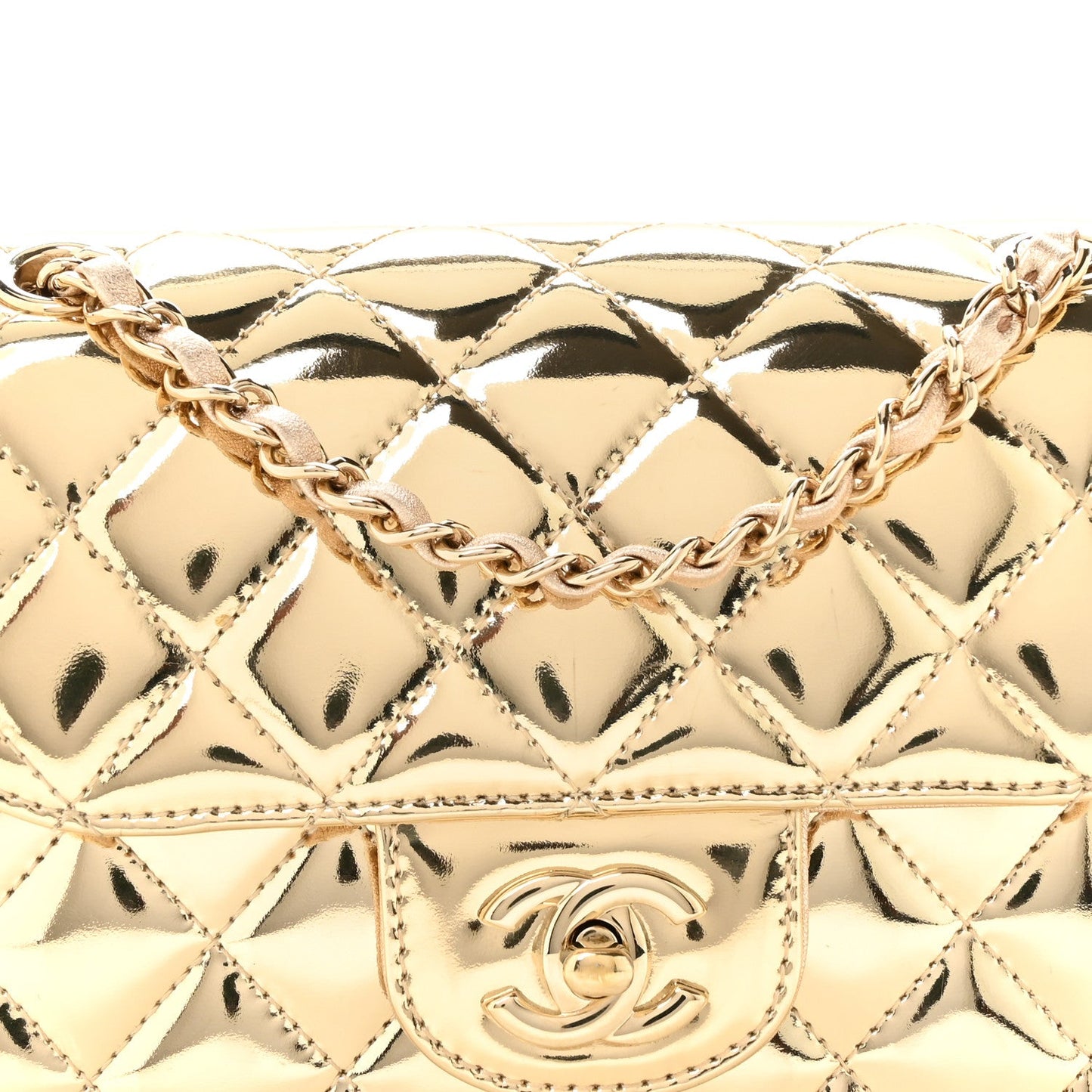 Mirror Calfskin Metallic Calfskin Quilted Hollywood Boulevard Mini Flap With Star Coin Purse Gold