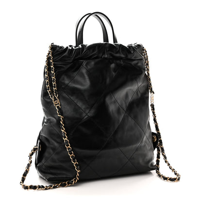Shiny Calfskin Quilted Chanel 22 Backpack Black