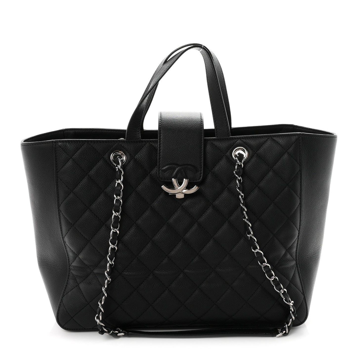 Caviar Quilted Large CC Box Shopping Tote Black