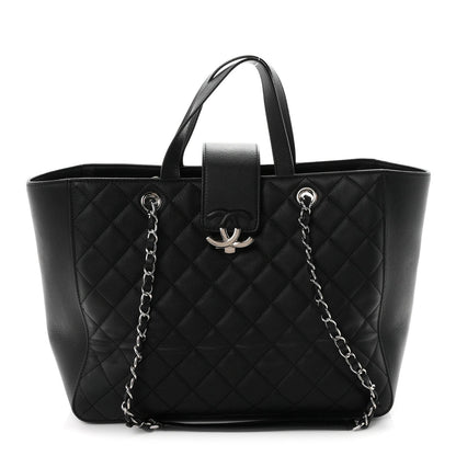 Caviar Quilted Large CC Box Shopping Tote Black