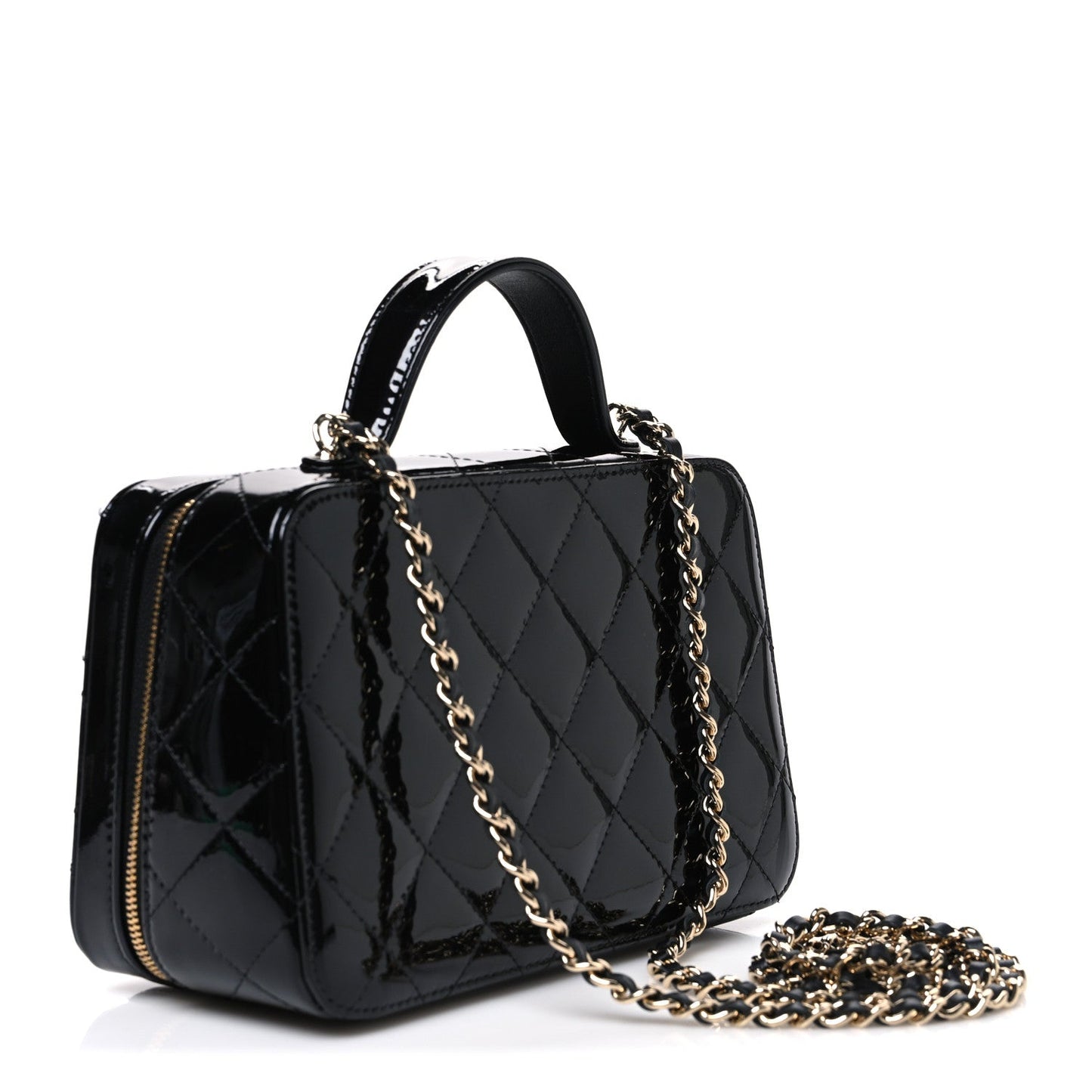 Patent Quilted Top Handle Vanity Case Black
