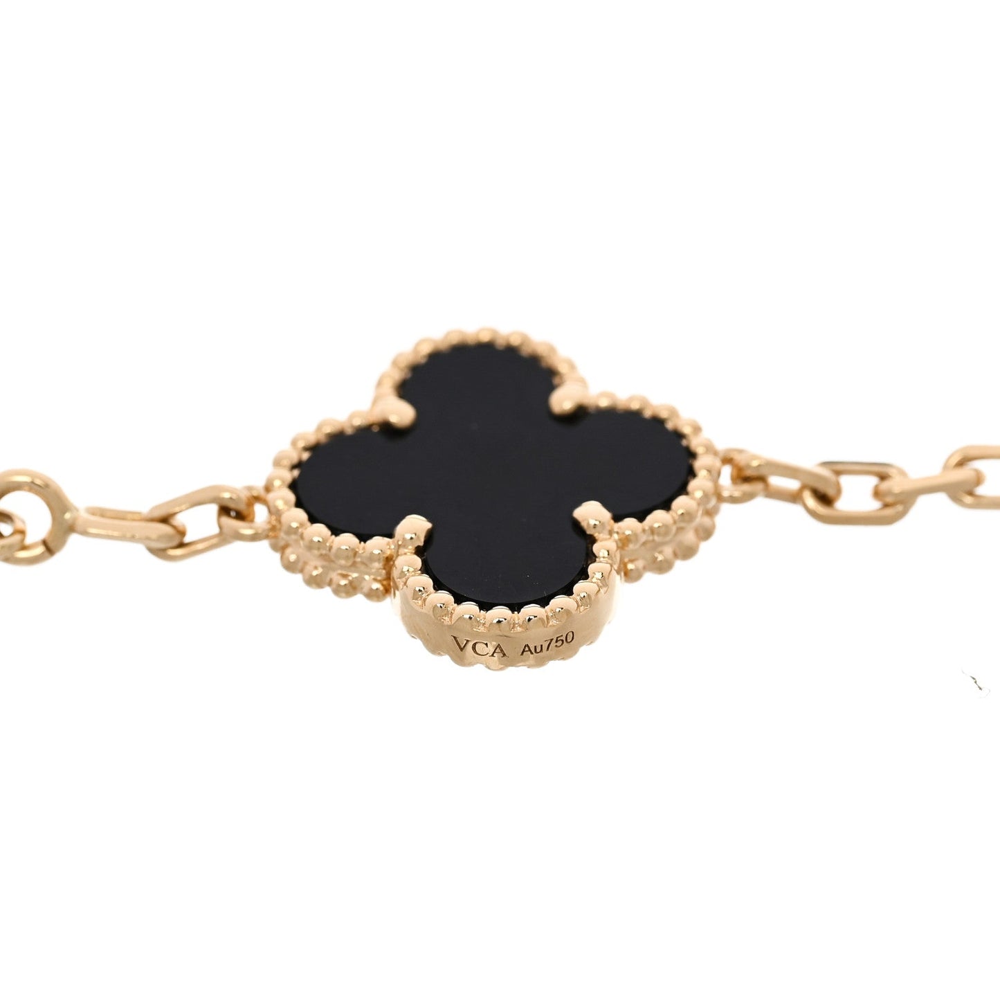 18K Yellow Gold Black Onyx 5 Motifs Vintage Alhambra Bracelet
