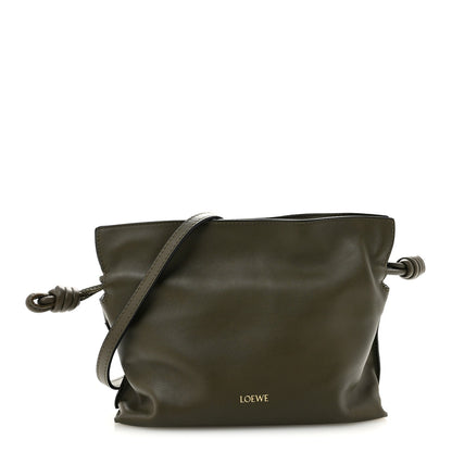 Calfskin Mini Flamenco Knot Clutch Dark Khaki Green