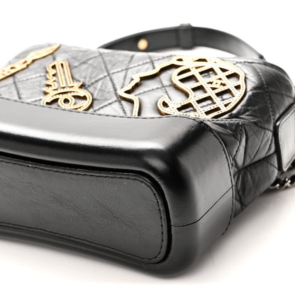 Aged Calfskin Quilted Charms Small Gabrielle Hobo Black