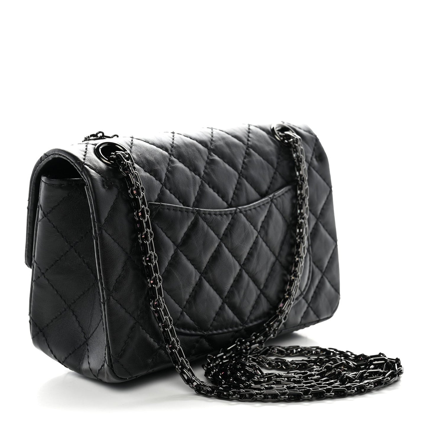 Aged Calfskin Quilted 2.55 Reissue Mini Flap So Black