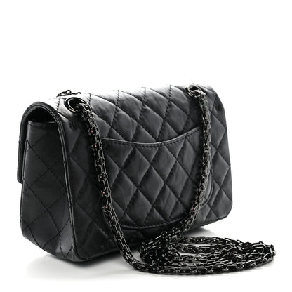 Aged Calfskin Quilted 2.55 Reissue Mini Flap So Black