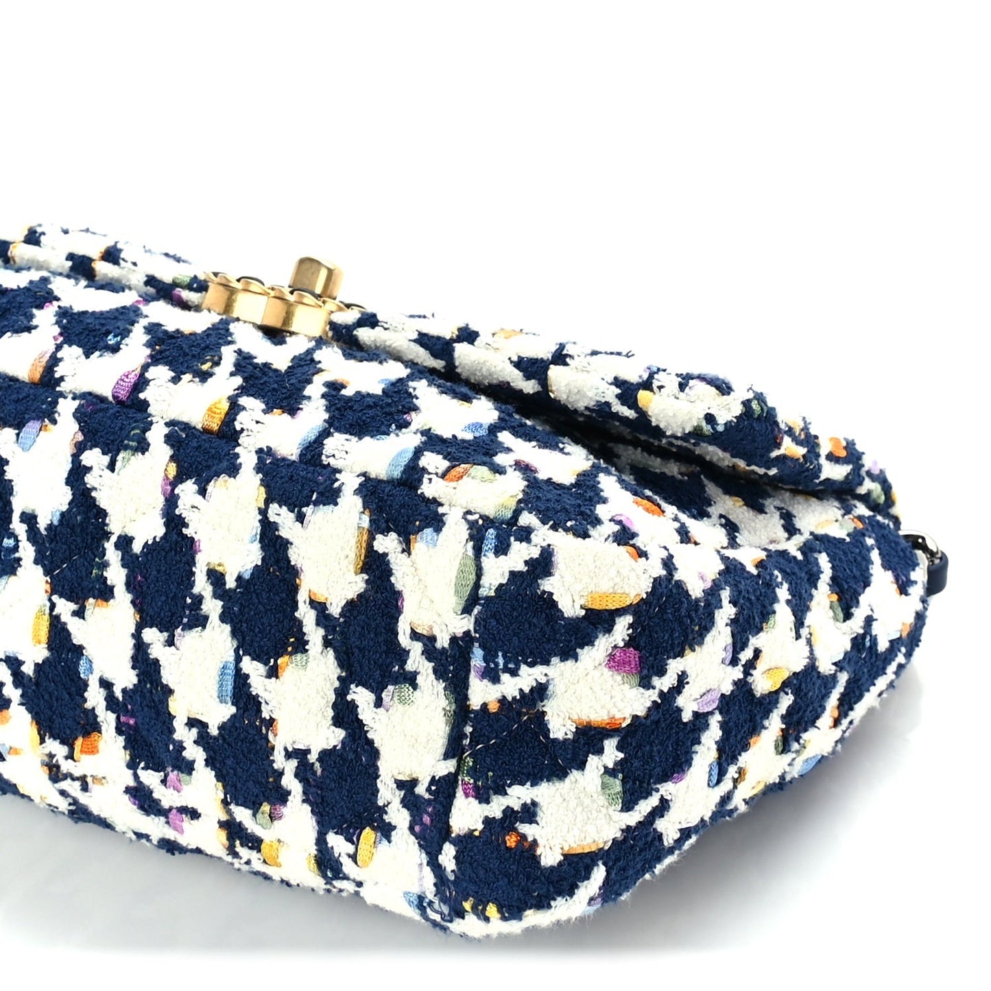 Tweed Quilted Medium 19 Flap Ecru Navy Blue Multicolor