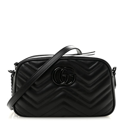 Calfskin Matelasse Monochrome Small GG Marmont Chain Shoulder Bag Black