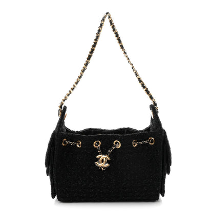 Tweed Quilted Mini Chanel 25 Handbag Black