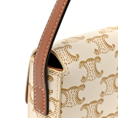 Canvas Calfskin Triomphe Shoulder Bag White