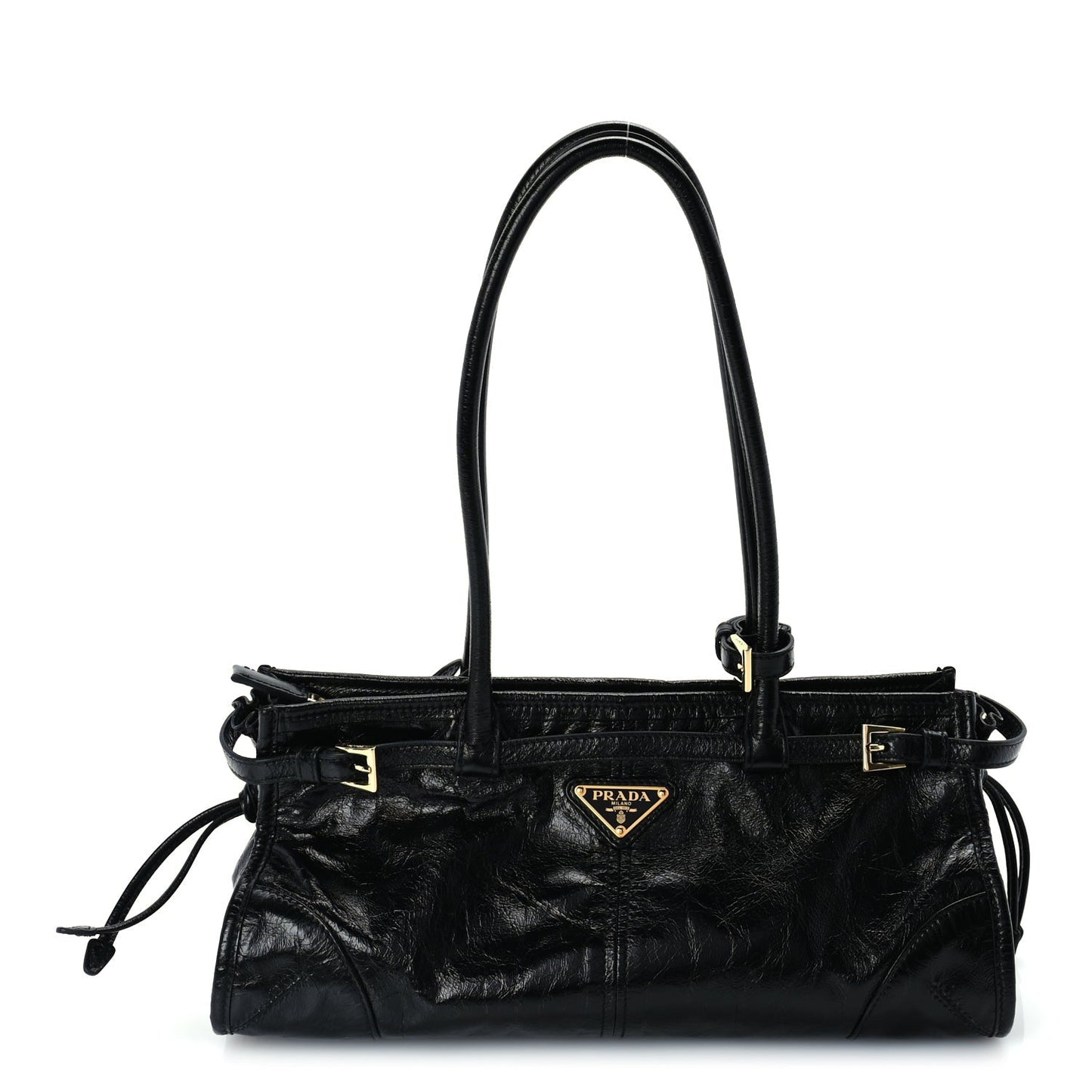 Glossy Calfskin Triangle Medium Bonnie Shoulder Bag Black
