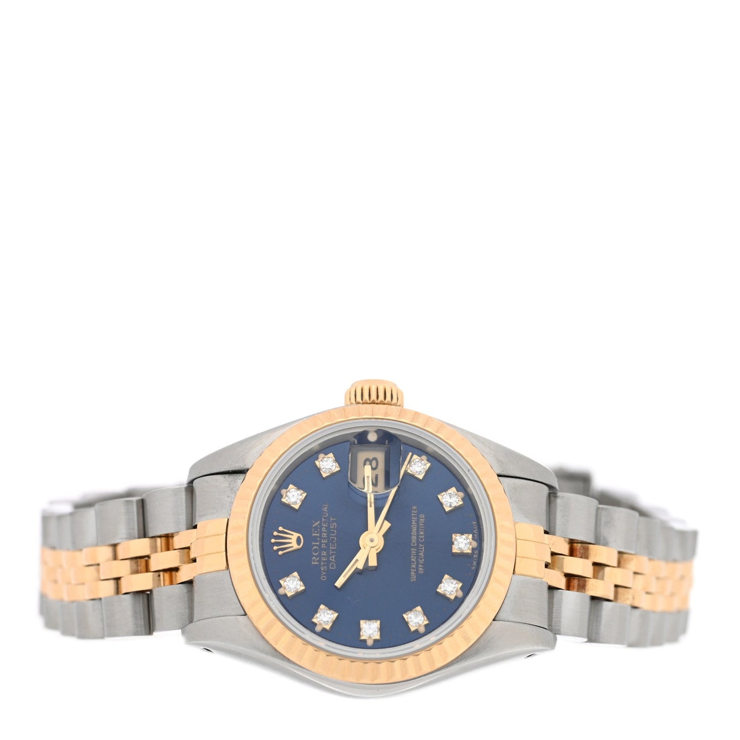 Stainless Steel 18K Yellow Gold Diamond 26mm Oyster Perpetual Datejust Watch Blue Gradient 69173