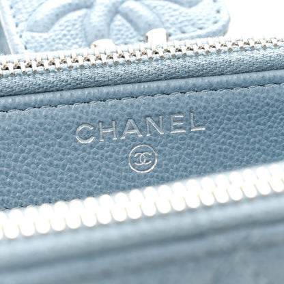 Grained Calfskin Quilted CC Box Clutch With Chain Blue