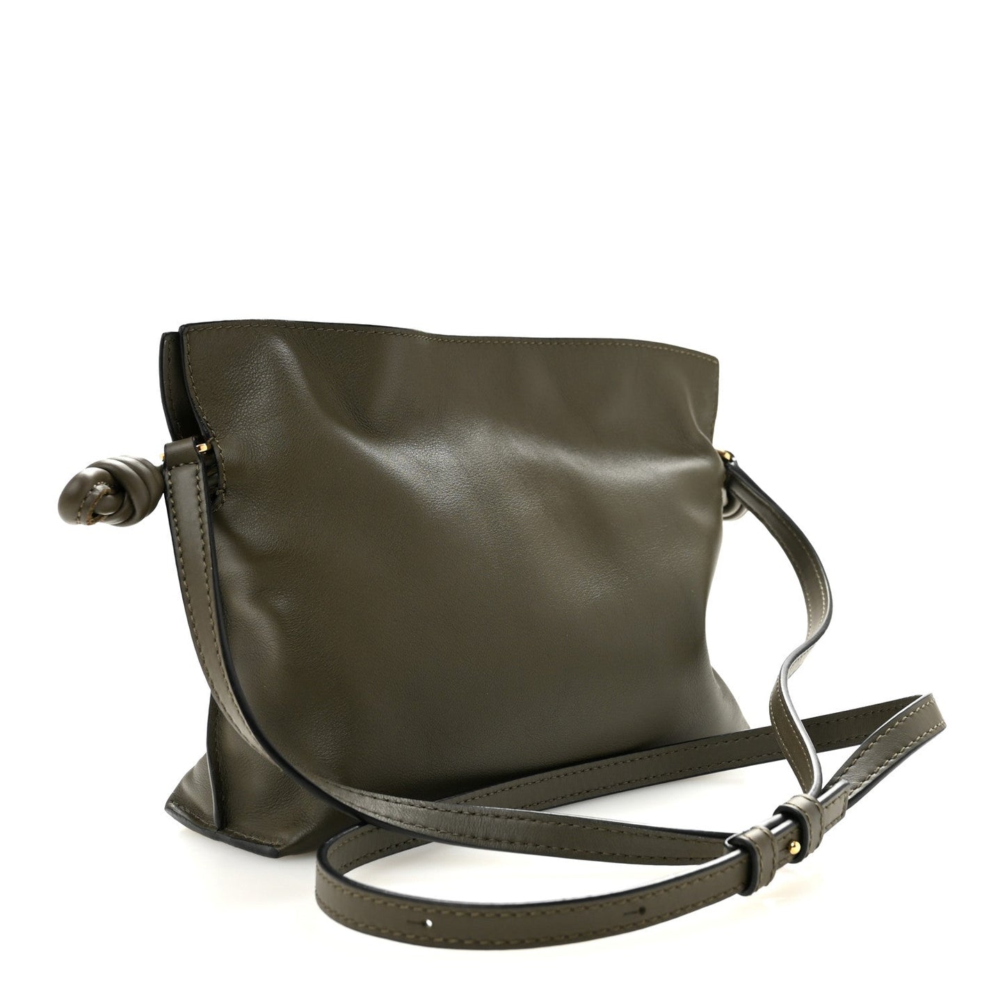 Calfskin Mini Flamenco Knot Clutch Dark Khaki Green