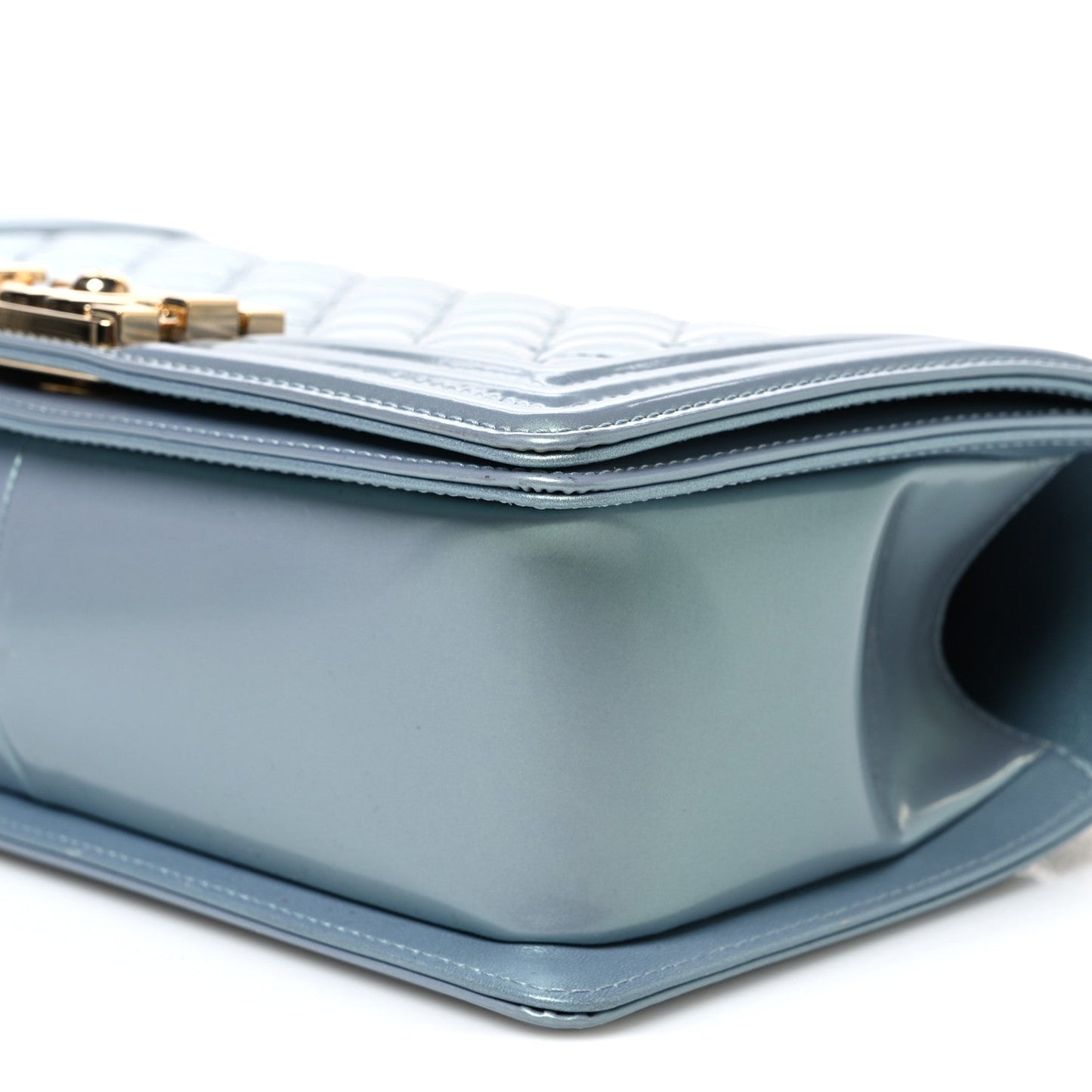 Iridescent Patent Calfskin Quilted Medium Boy Flap Light Blue
