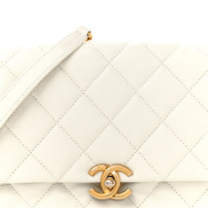 Shiny Caviar Quilted Large Chain Melody Flap White