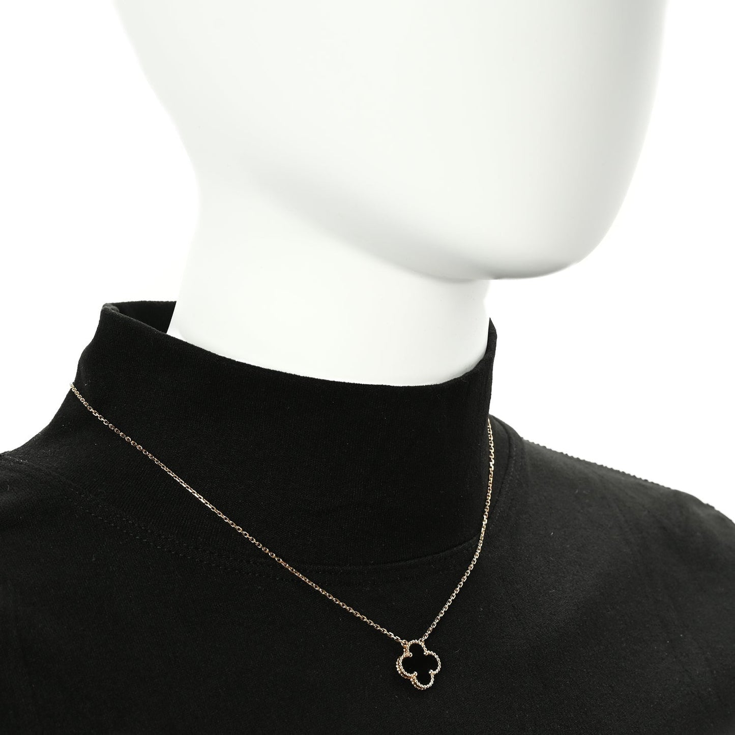 18K Yellow Gold Black Onyx Vintage Alhambra Pendant Necklace
