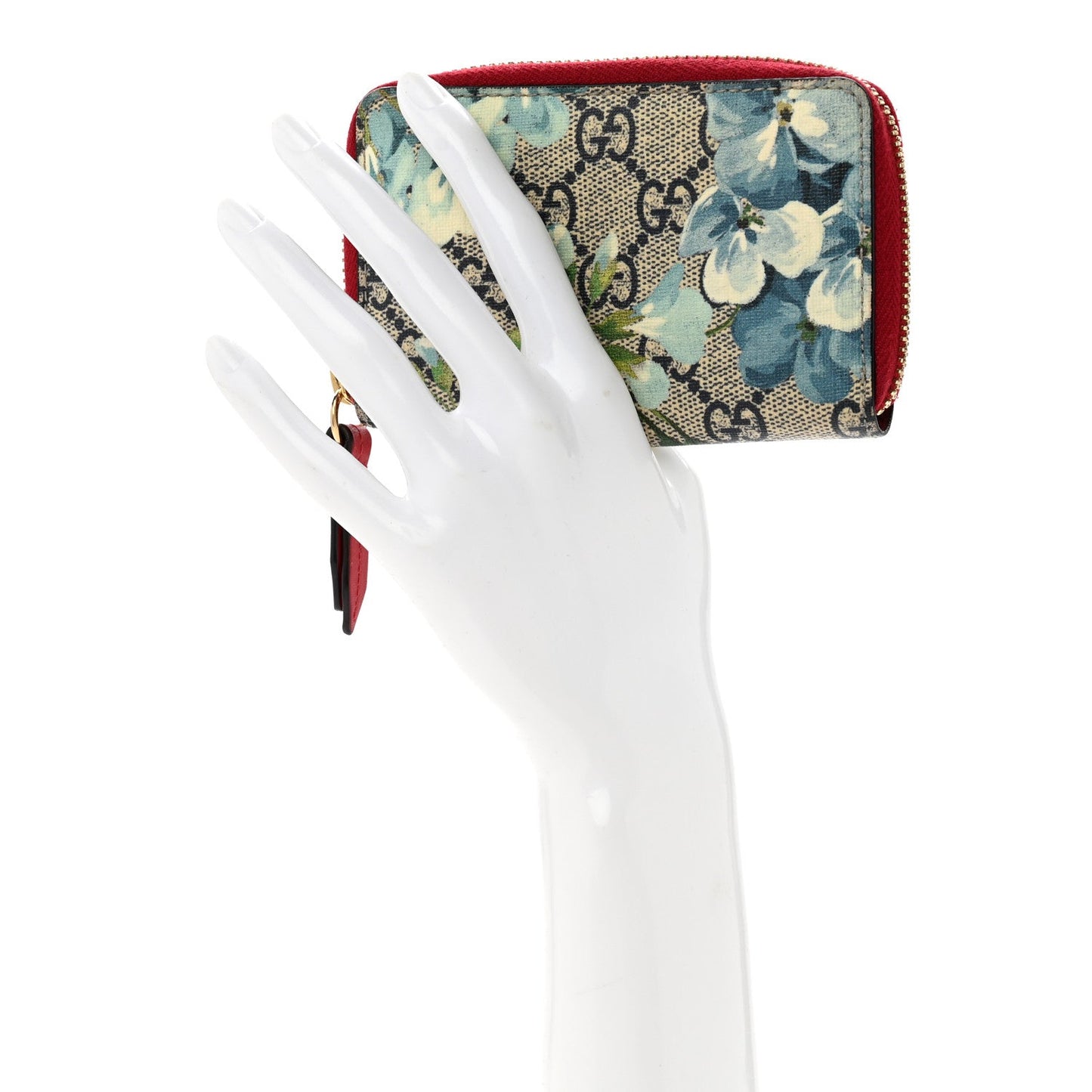 GG Supreme Monogram Blooms Zip Around Card Case Wallet Beige Blue Navy Hibiscus Red Beige Blue Navy Hibiscus Red