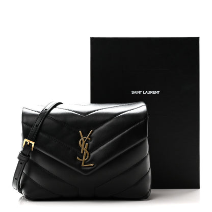 Calfskin Y Quilted Monogram Toy Loulou Crossbody Bag Black