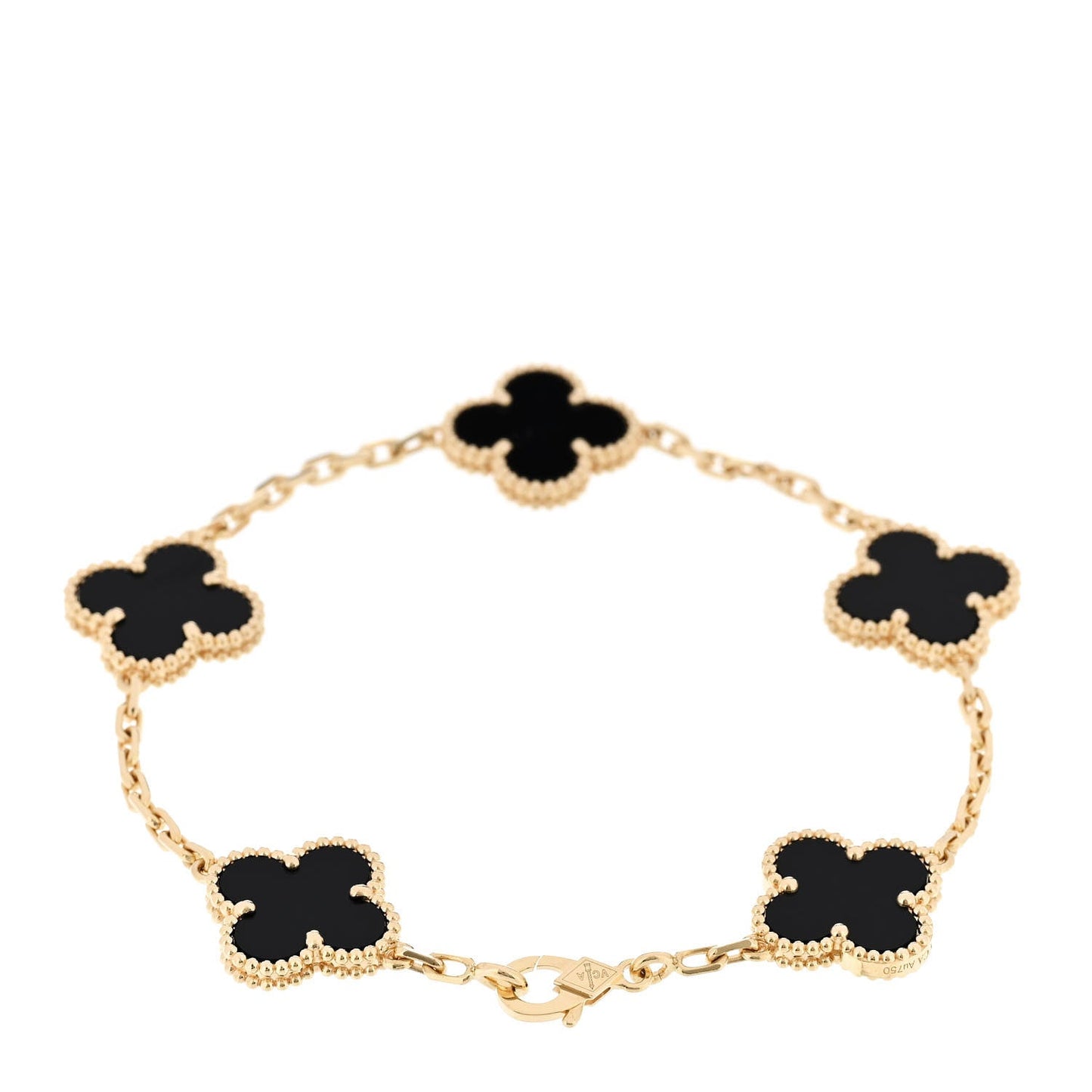 18K Yellow Gold Black Onyx 5 Motifs Vintage Alhambra Bracelet