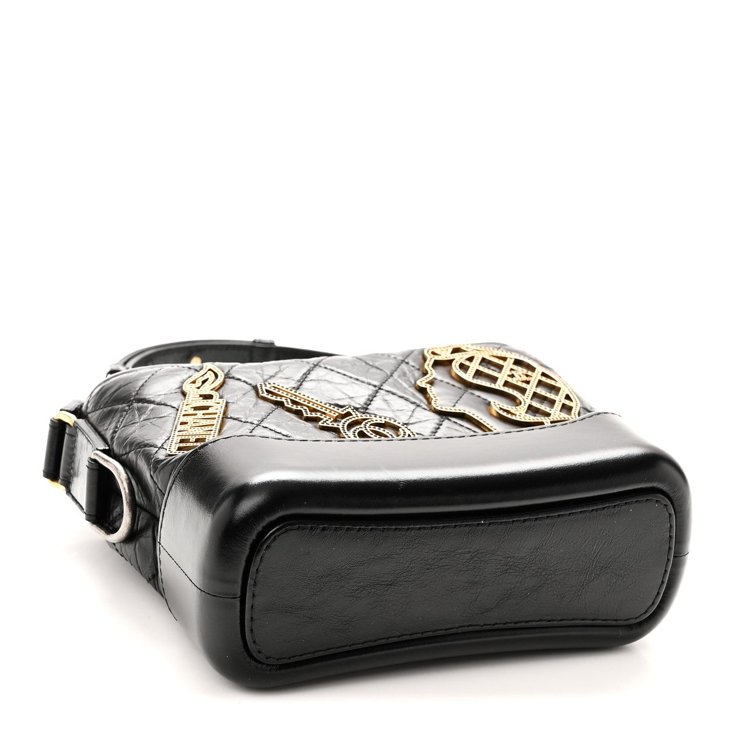 Aged Calfskin Quilted Charms Small Gabrielle Hobo Black